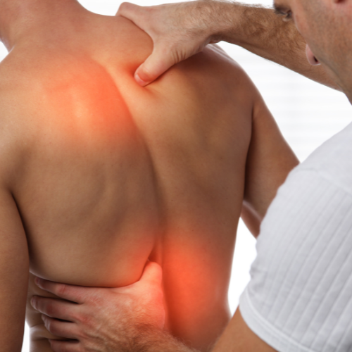 Physiotherapy comparison image, man massaging certain points on a patients back